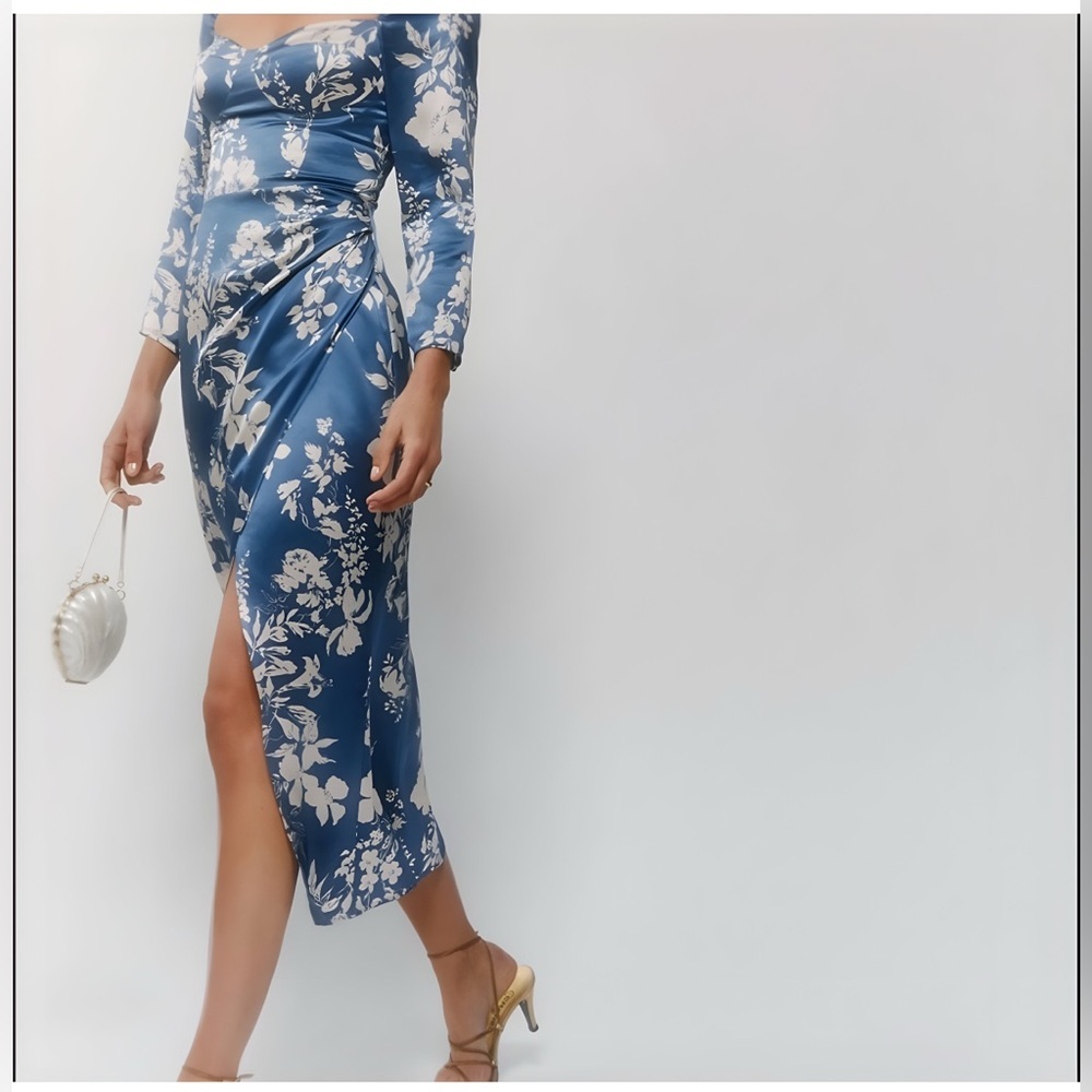 Reformation Gloriana 100% Silk Dress Long-Sleeve Floral Print Wrap Skirt | 2 - Picture 5 of 16